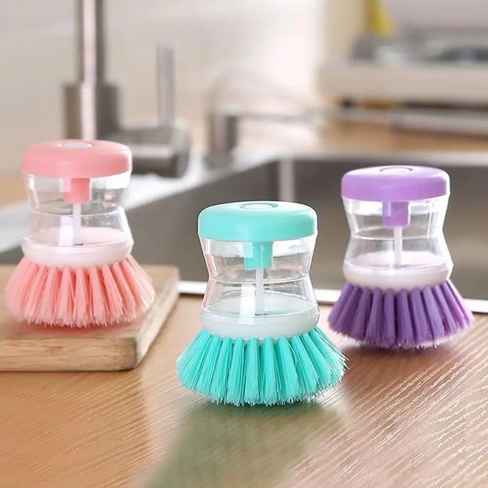 1Pc Soap Liquid Dispensing Pot Brushes Kitchen Dish Pan Sink Clean Washing