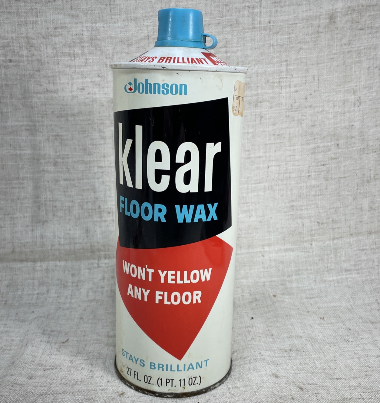 VTG Klear Floor Finish SC Johnson Wax 1960s 1970s 27 Fl Oz Can 50% Full