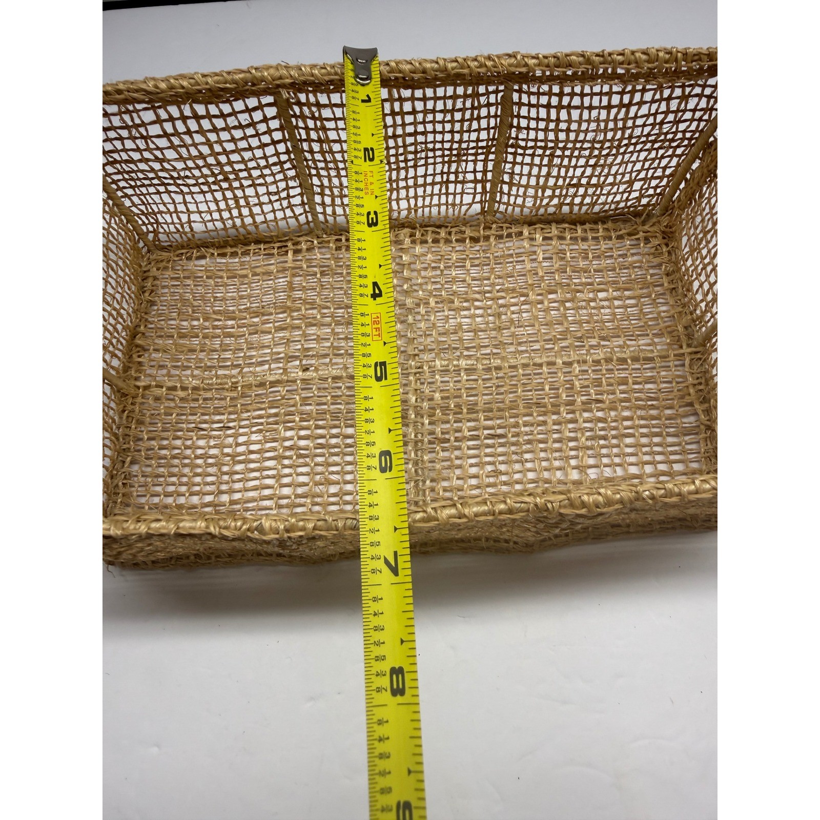 Natural Woven Seagrass Rectangular Storage Basket Open Weave Wire Frame Brown