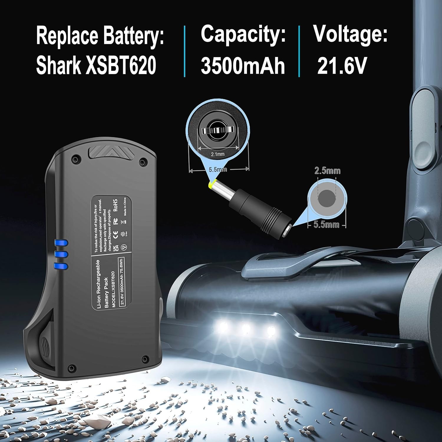 XSBT620 Battery XSBT600 for Shark IZ363HT IZ362H IZ163H IZ162H IZ376H IZ382H