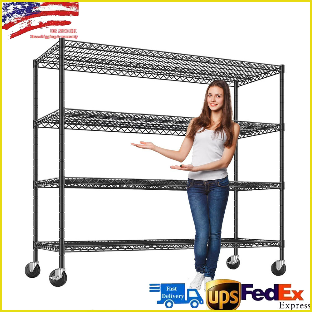 Wire Shelving Unit with Wheels Steel 4 Tier Heavy Duty Layer Rack 55x24x75 inch