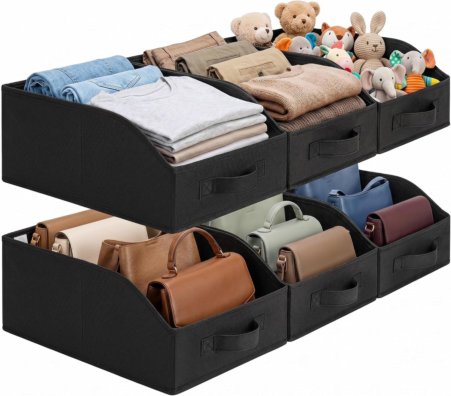 Trapezoid Closet Organizers, 10″Lx15¾”Wx6¾”H, Black, 6-Pack | Fabric Storage Bin