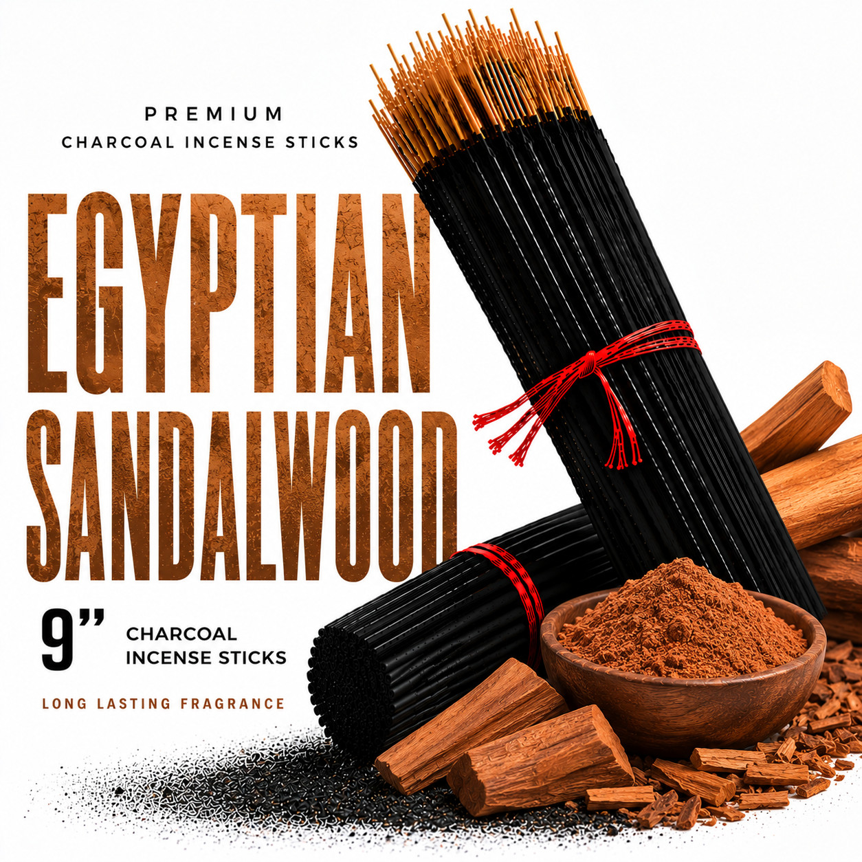 Incense Sticks 9″ Bulk Egyptian Sandalwood Charcoal Hand Dipped Long Lasting USA
