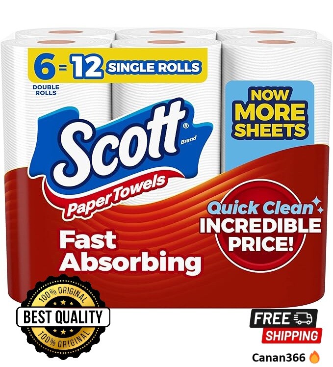 Scott Paper Towels, 6 Double Rolls = 12 Regular Rolls (108 Sheets Per Roll)