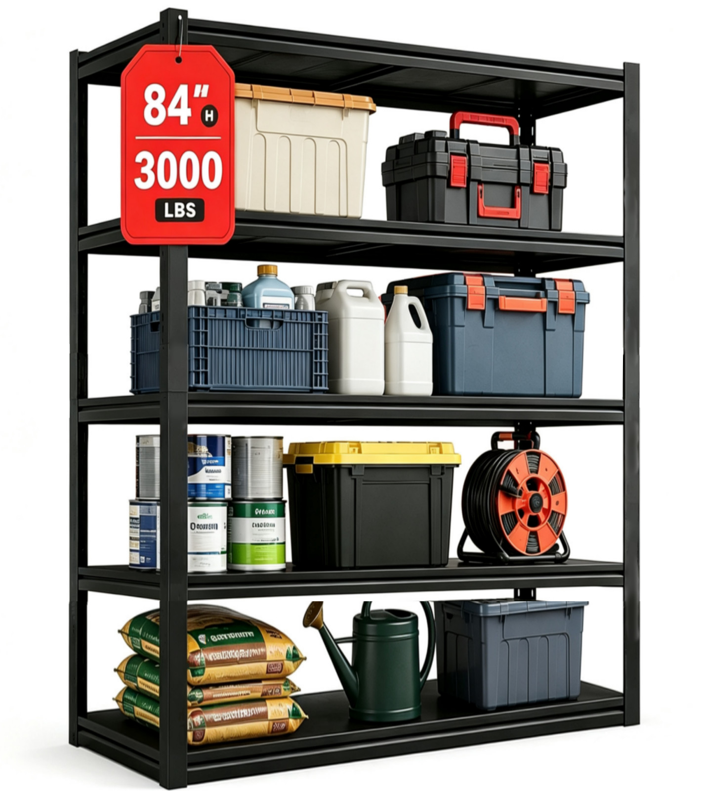 84” Garage Storage Shelves 3000lbs Heavy Duty Garage Shelving Utility Rack