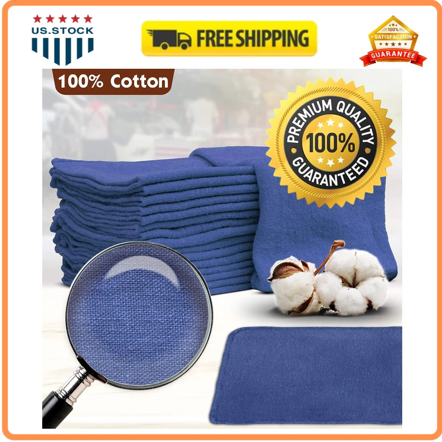 Nabob Wipers 25 Pack 14×14 Blue 100% Cotton Commercial Grade Shop Towels Rags