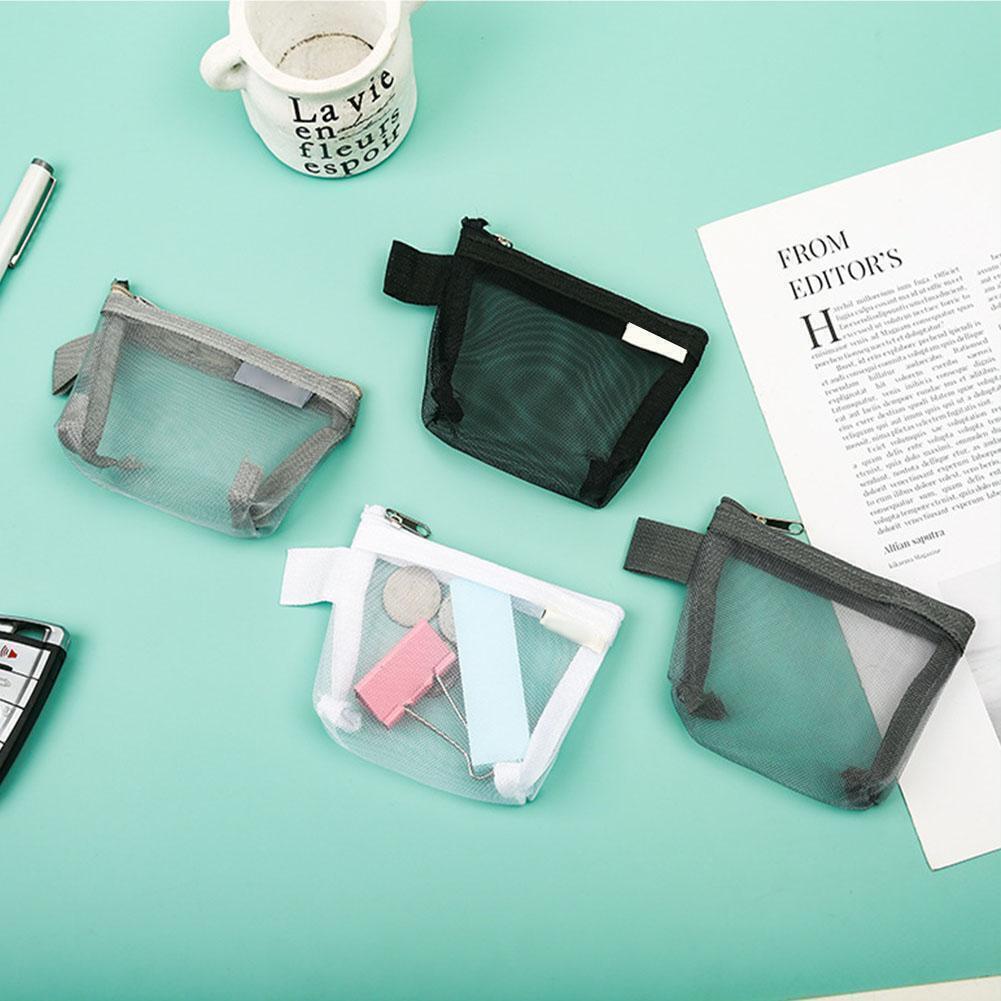 5PC Mesh Transparent Storage Bag Portable Travel Cosmetic Key Coin Zipper Purse