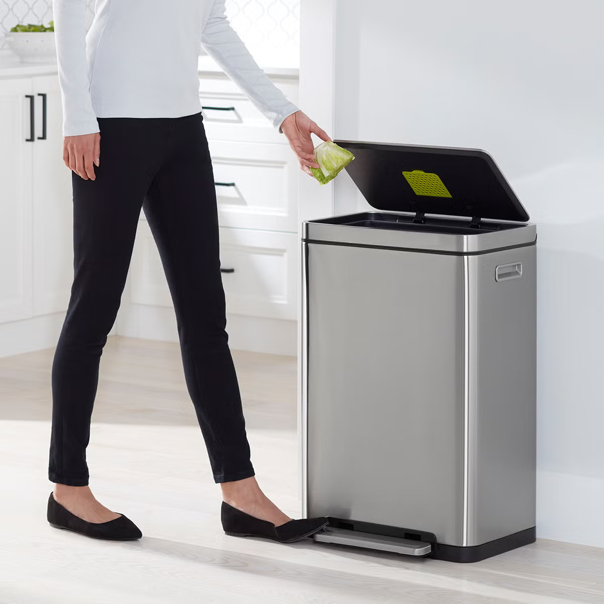 The Container Store 12 gal./45 ltr. Rectangular Step Can Stainless Steel The Con