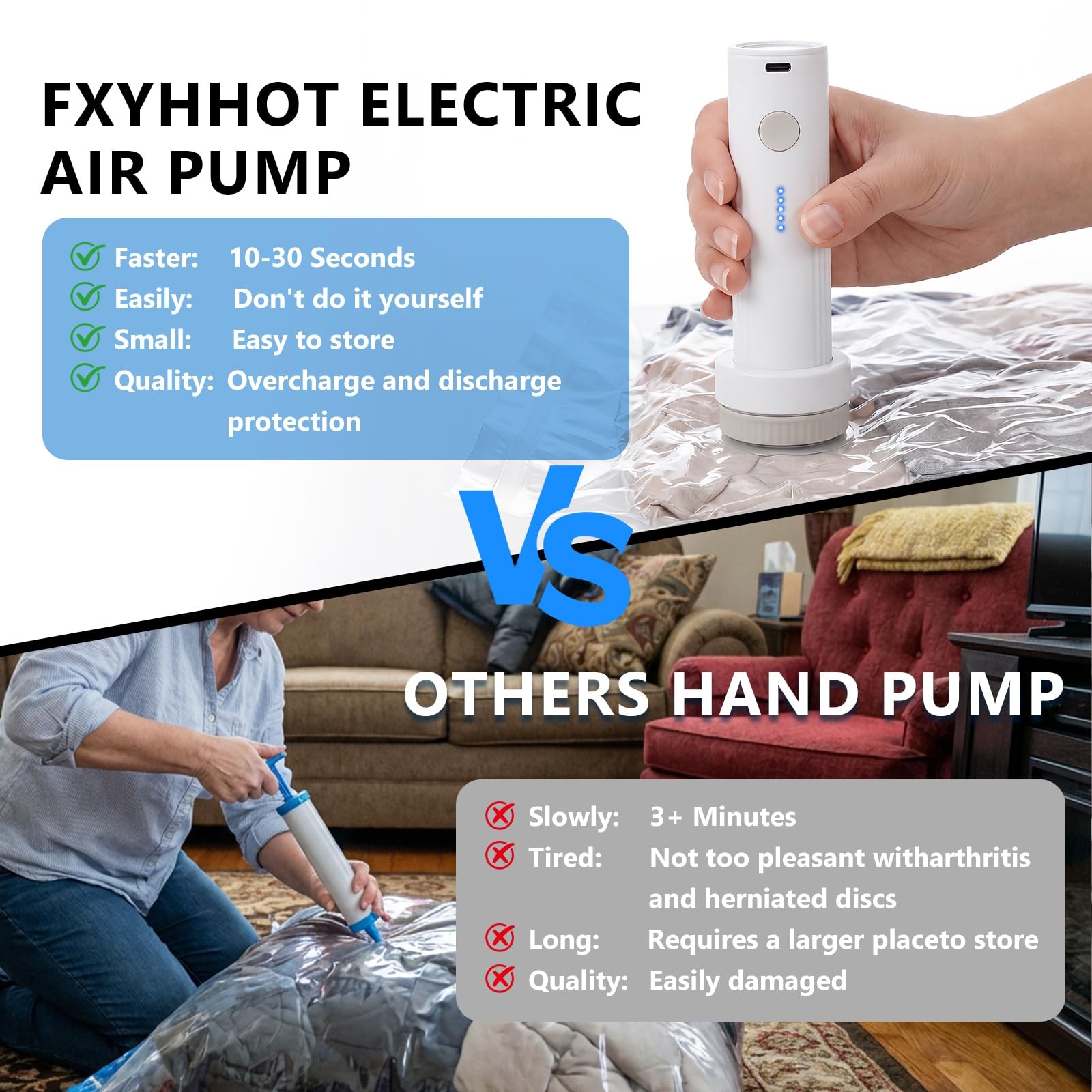 Cordless Electric Vacuum Pump for Storage Bags Travel, Travel White