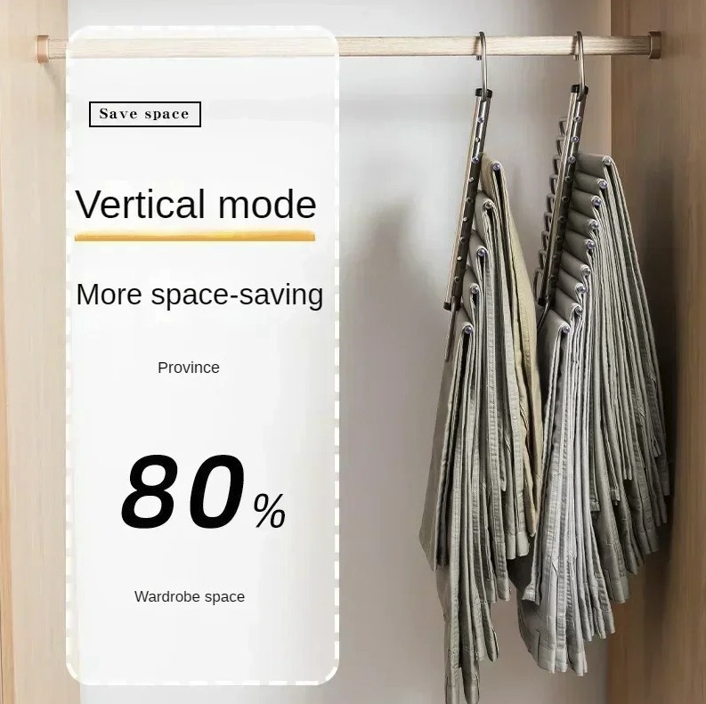 2 pcs 9-Layer Foldable Metal Pants Hanger – Space-Saving Multi-Tier Closet Tool