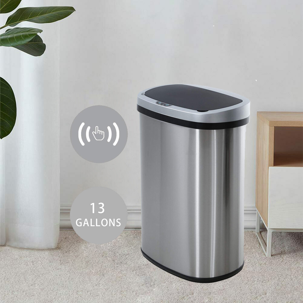 13 Gal Kitchen Bin Automatic Sensor Office Trash Can Stainless Touch Free w/ Lid
