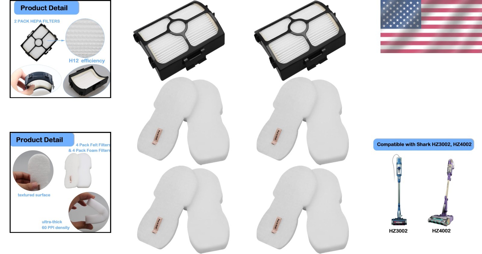 Replacement Filters for Shark HZ3002 HZ3000 HZ4001AMZ HZ4002 Stratos Ultralight