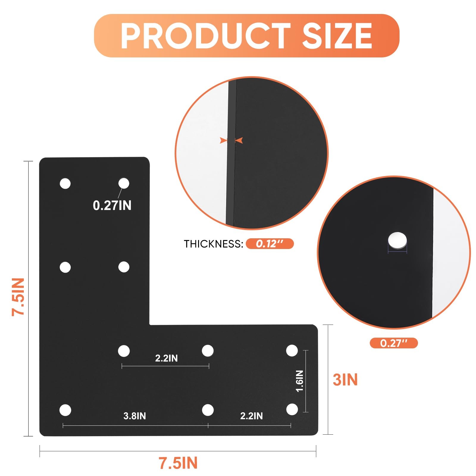 L Shape Flat Angle Bracket 4pcs, 7.5×7.5×3” L Mending Plate for 4×4,6×6 Post,…