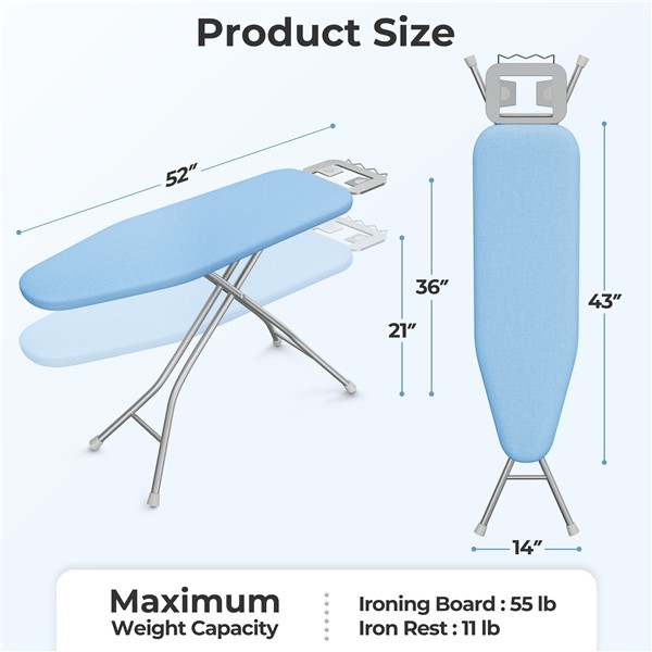 Foldable Height-adjustable Ironing Board with 4 Legs for Laundry, Living Room