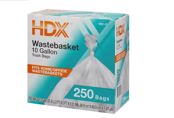 Clear Waste Liner Trash Bags (250-Count) 10 Gallon