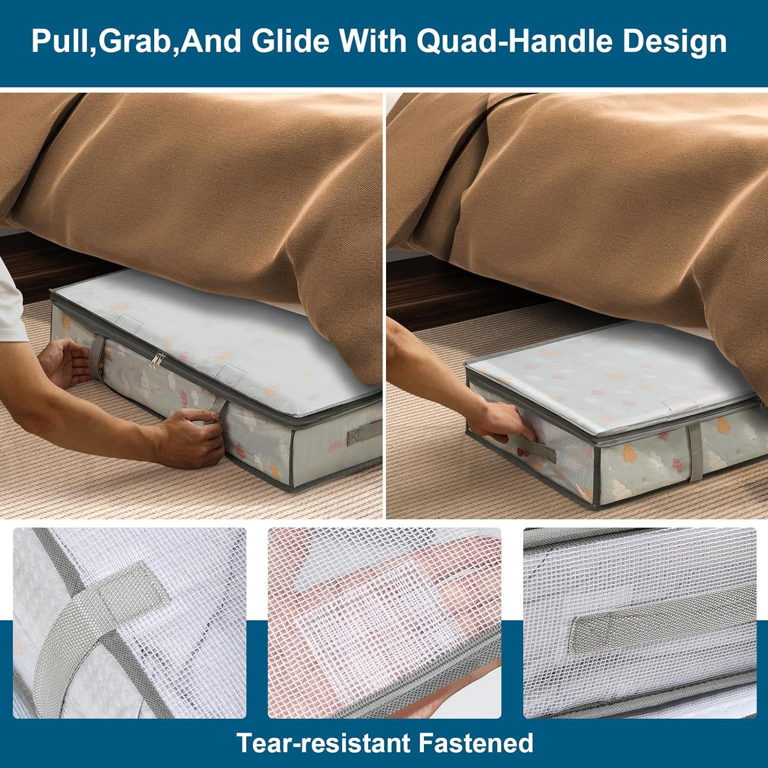 4 Packs under Bed Storage Containers Bins, Humid-Proof Plastic Underbed Storage