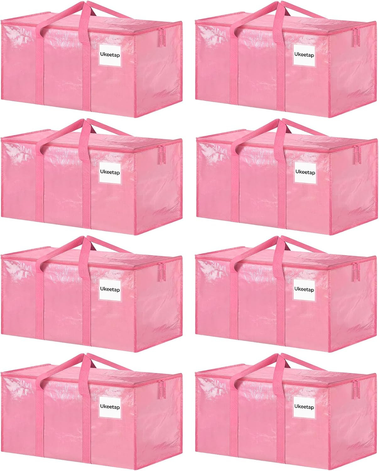8 Pack Extra Large Clothes Storage Bins with Lids, Moving Bags, Pink | Storage B