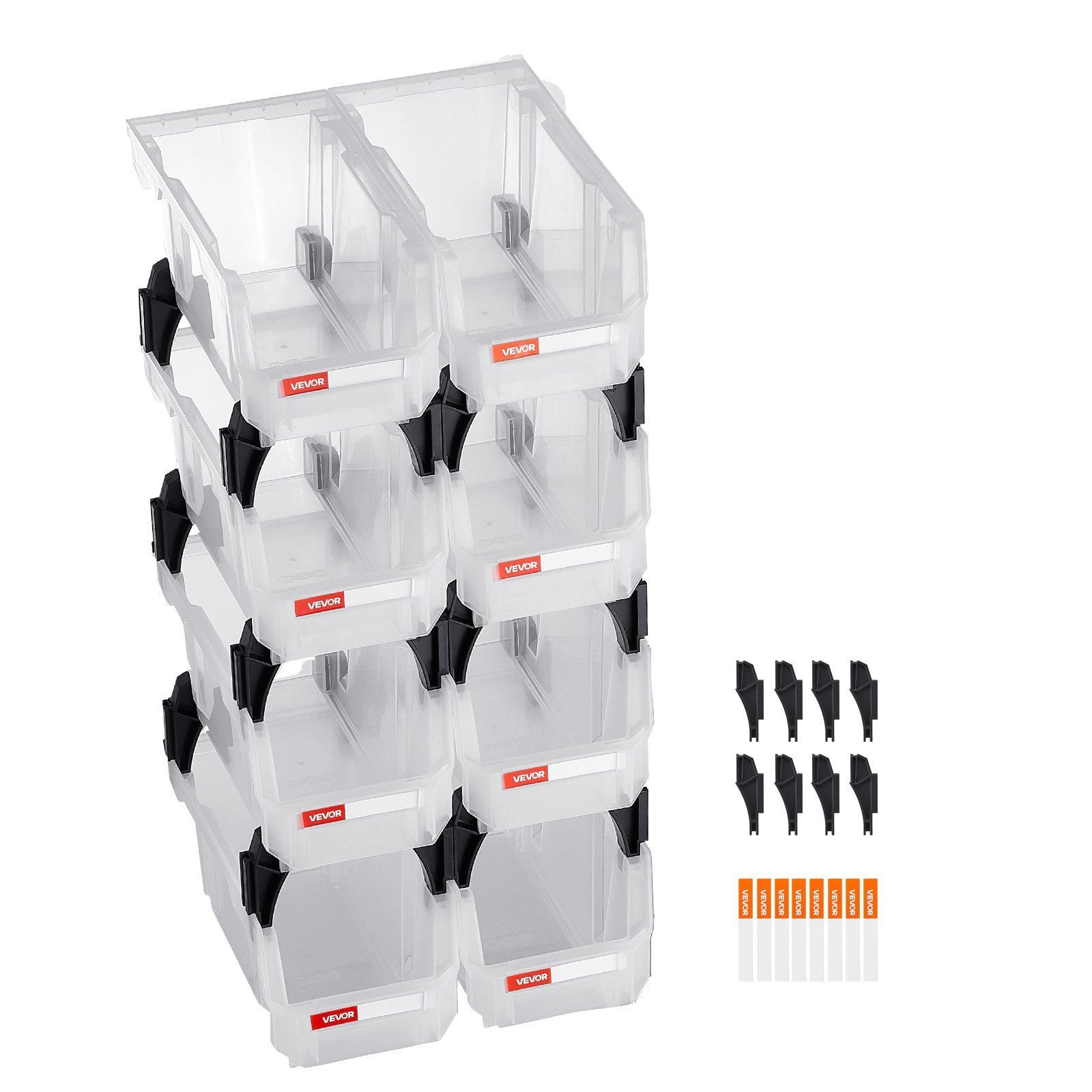 10.9×5.5×5.1in 8-Pack Transparent Stackable Plastic Storage Bins & Containers