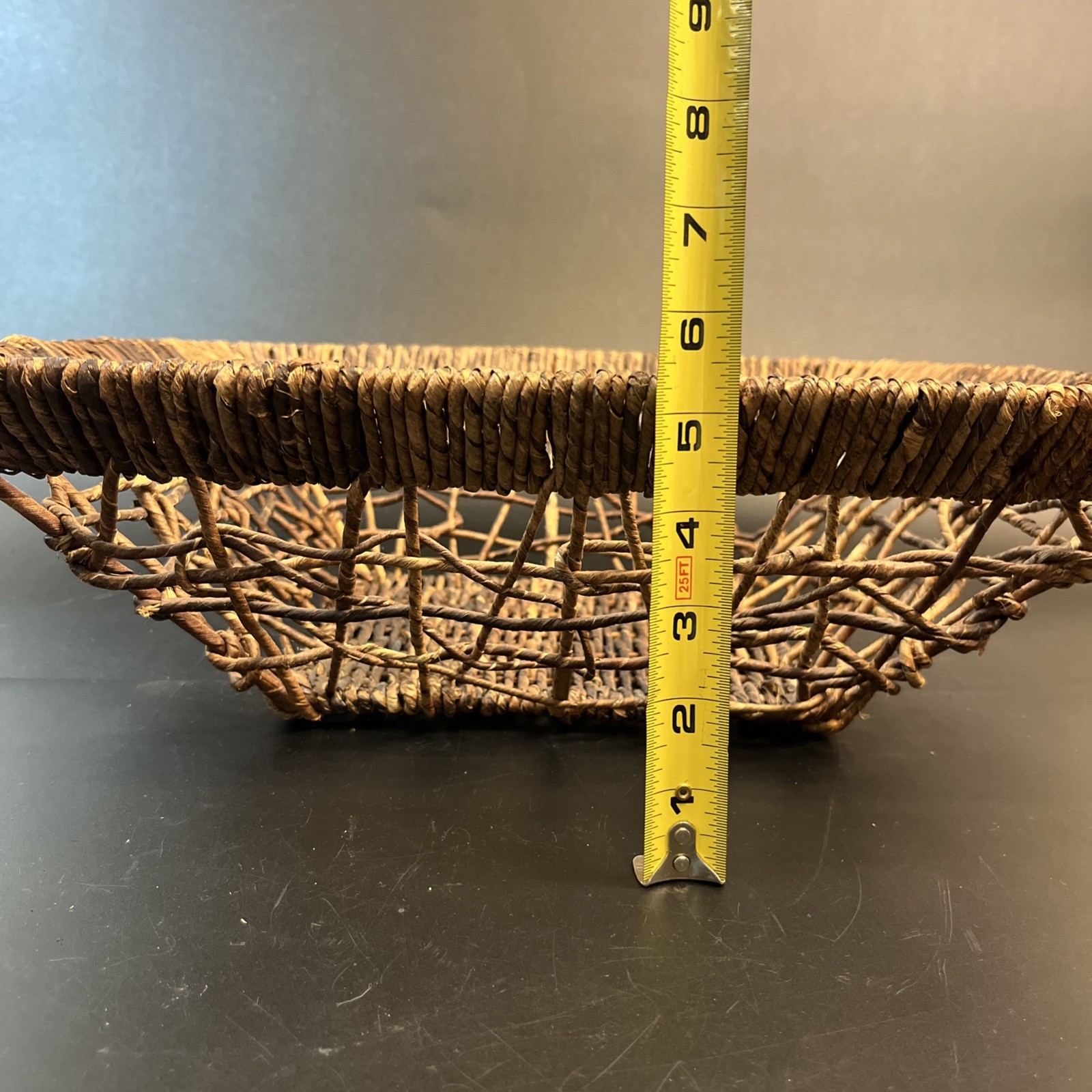 Jute Twine Wrapped Wire Basket Fruit Bowl Farmhouse Rustic Decor 16″ Bathroom