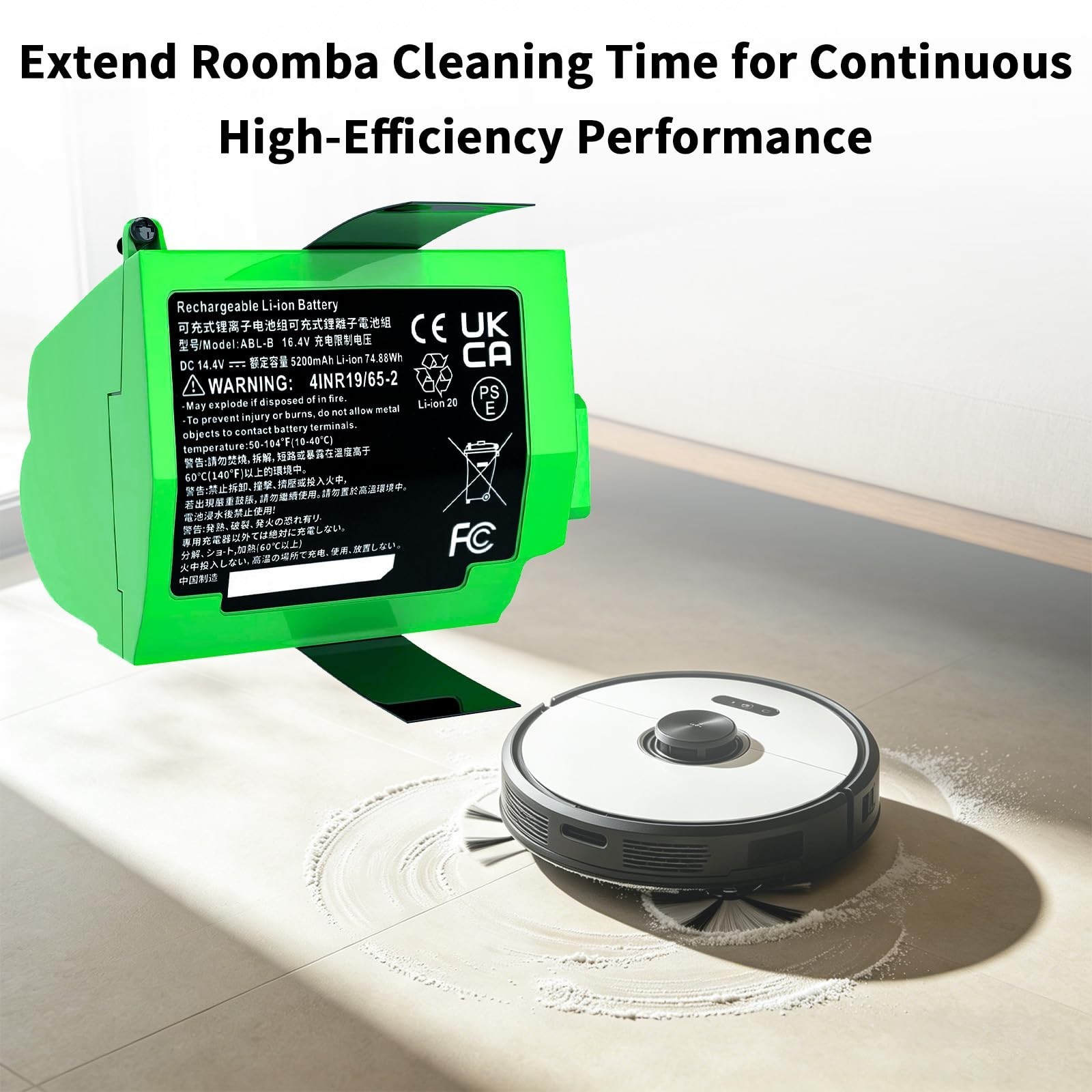 High-Capacity 5200mAh Replacement Battery for Roomba S9+, S9 Plus, 14.4V Compati