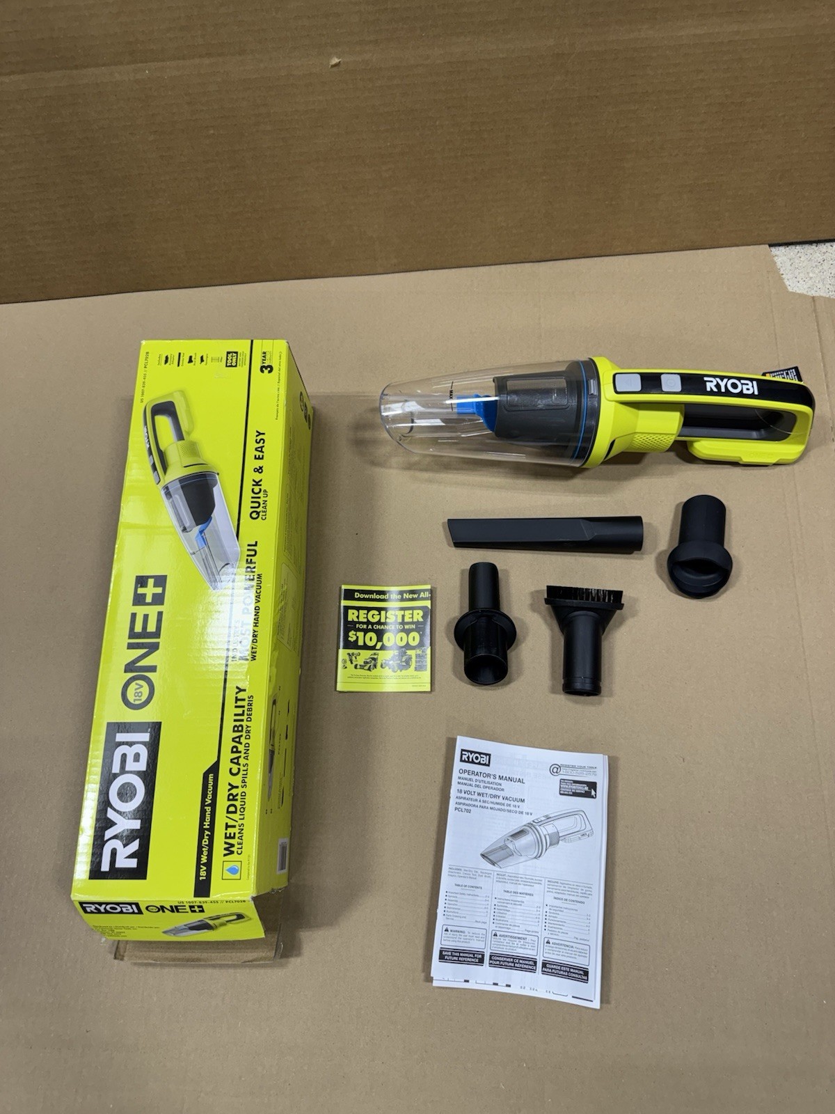 Ryobi ONE+ 18V Cordless Wet/Dry Hand Vacuum – Green (PCL702B) E12