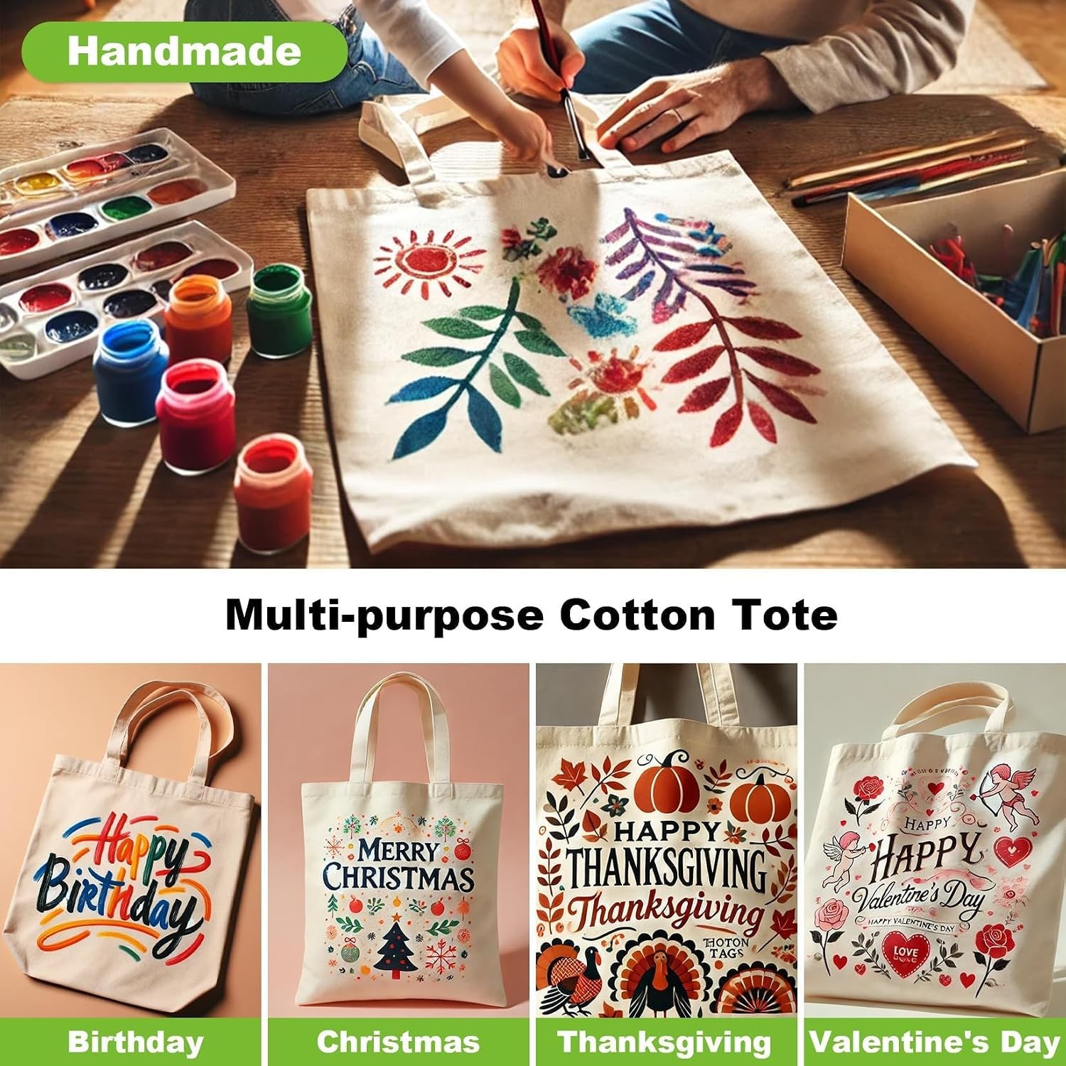 RAINFLOW Blank Canvas Tote Bags – 4 Pack Plain Cotton Totes with Handles