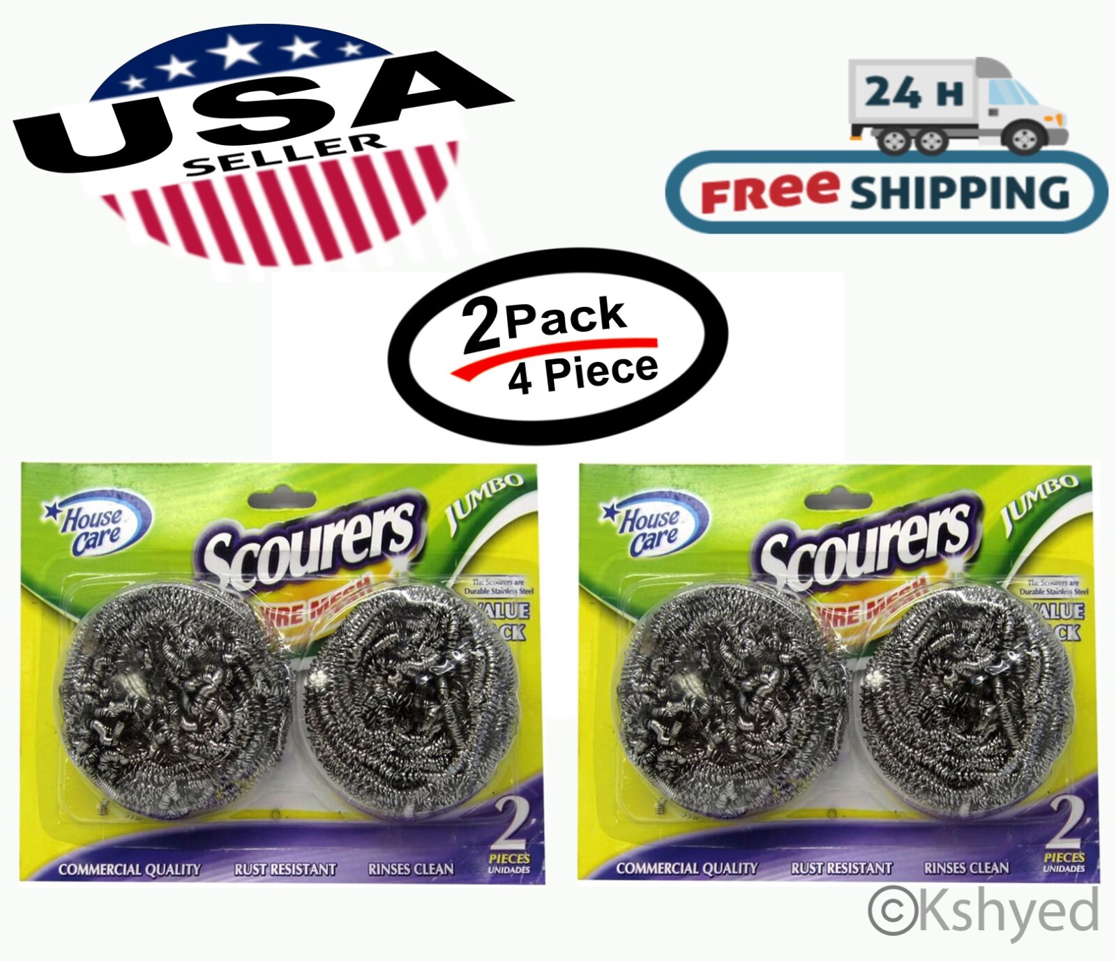 Jumbo 4 PCS (2 Pack) Stainless Steel Sponges Scrubbing Scourer Pad For Kitchen