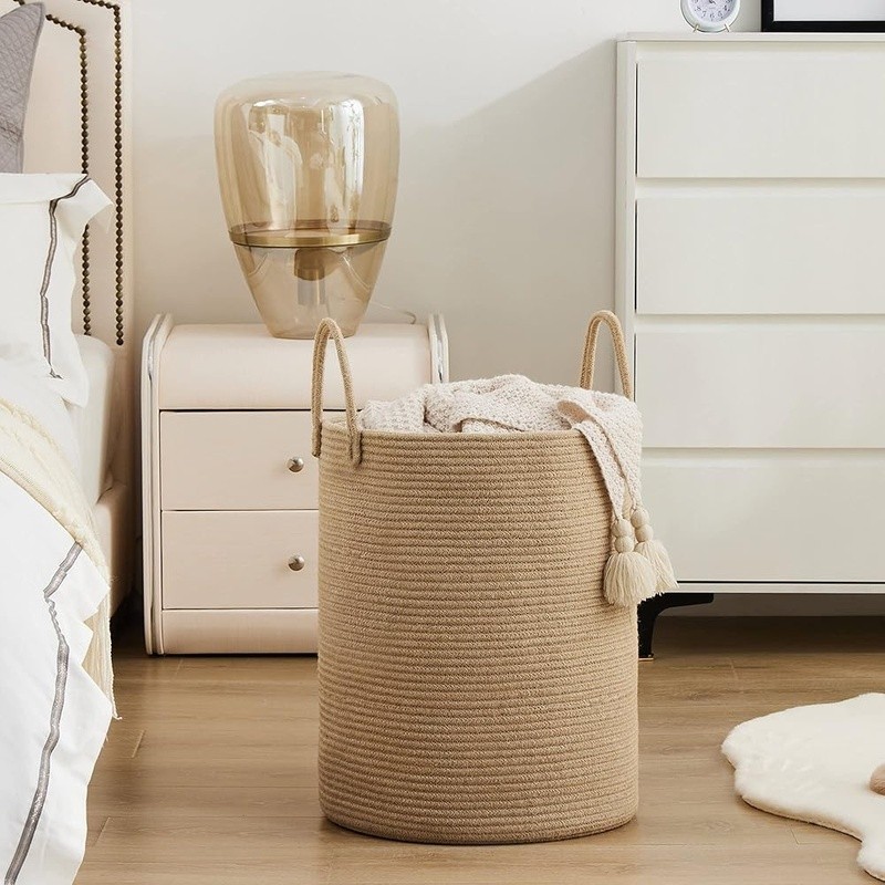 Eco-friendly Tall Laundry Hamper Portable Storage Basket Jute Organizer New
