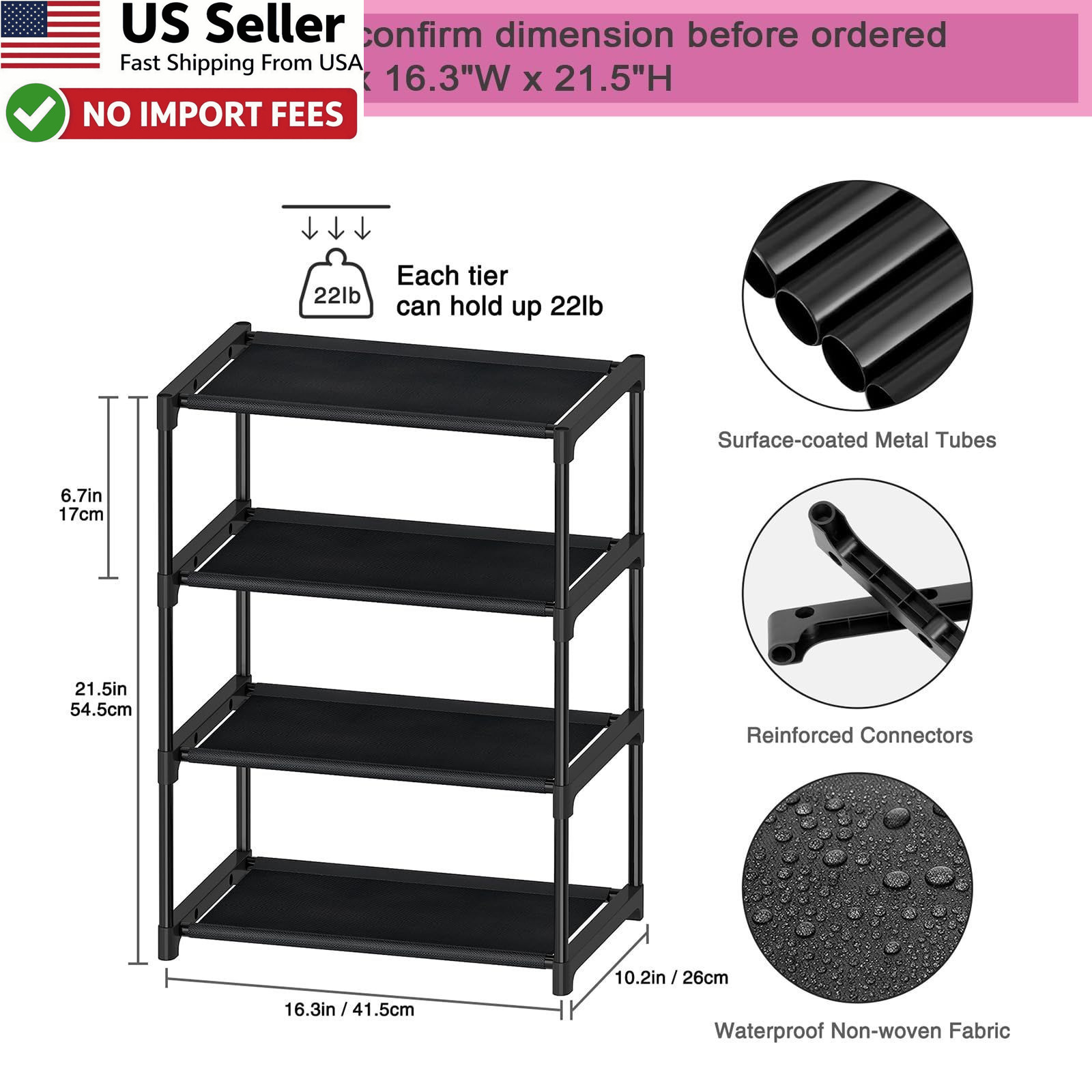 Autonomier 4 Tier Extra Small Shoe Rack 16.3 Wide Narrow Stackable Stand FROM US