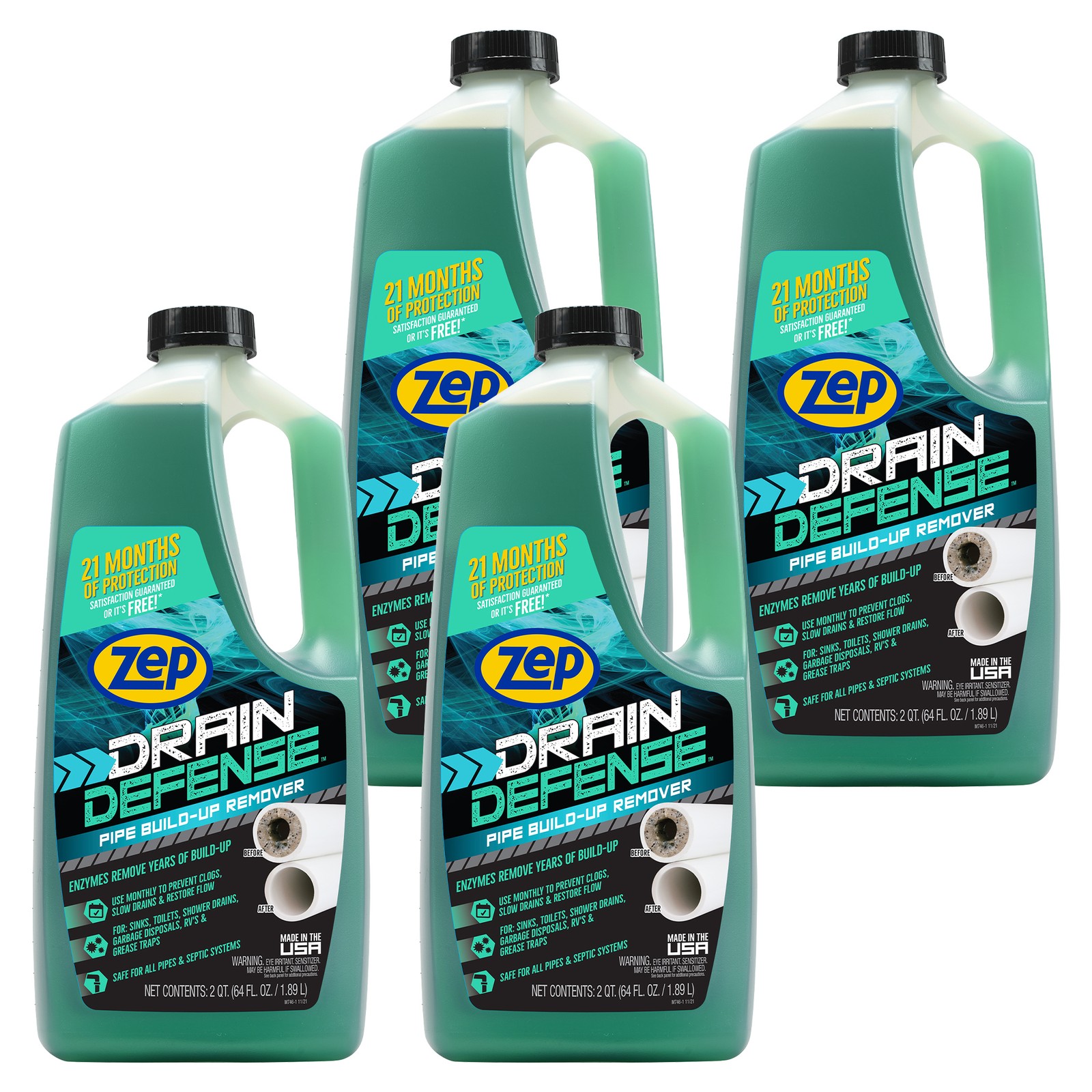 Zep Drain Defense Pipe Build-Up Remover – 64 oz (Case of 4) ZLDC64 –