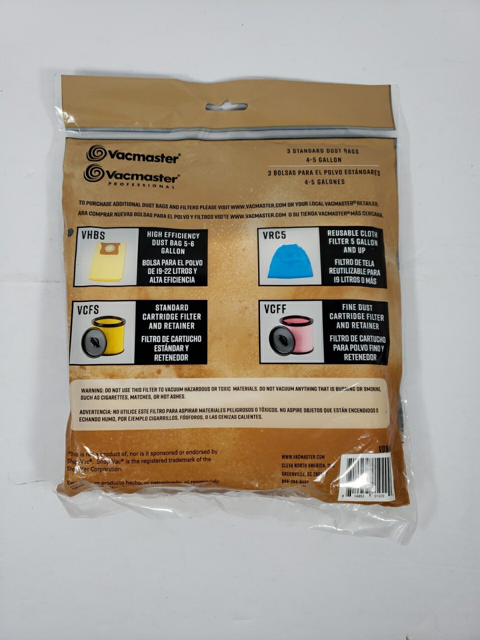 Set of 3 Vacuum Dust Bags 3 Pack Vacmaster 4-5 Gallons Dry Vacmaster & Shop Vac