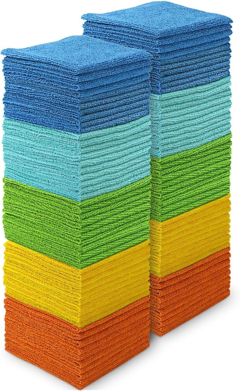 Versatile 12″x12″ Microfiber Cleaning Rags 100PK | For Home, Cars, and Dusting