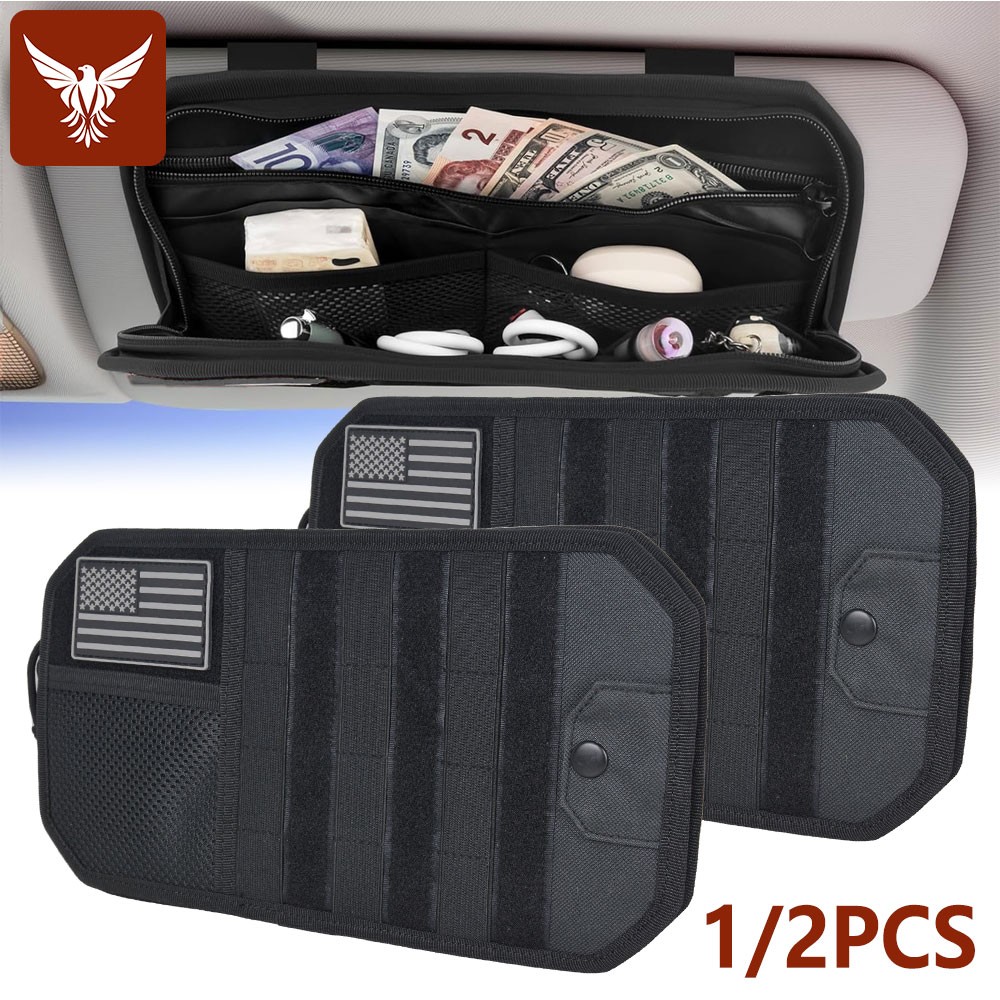 MOLLE Car Sun Visor Organizer w/Zipper Tactical Glasses Card Organizer Pouch Bag