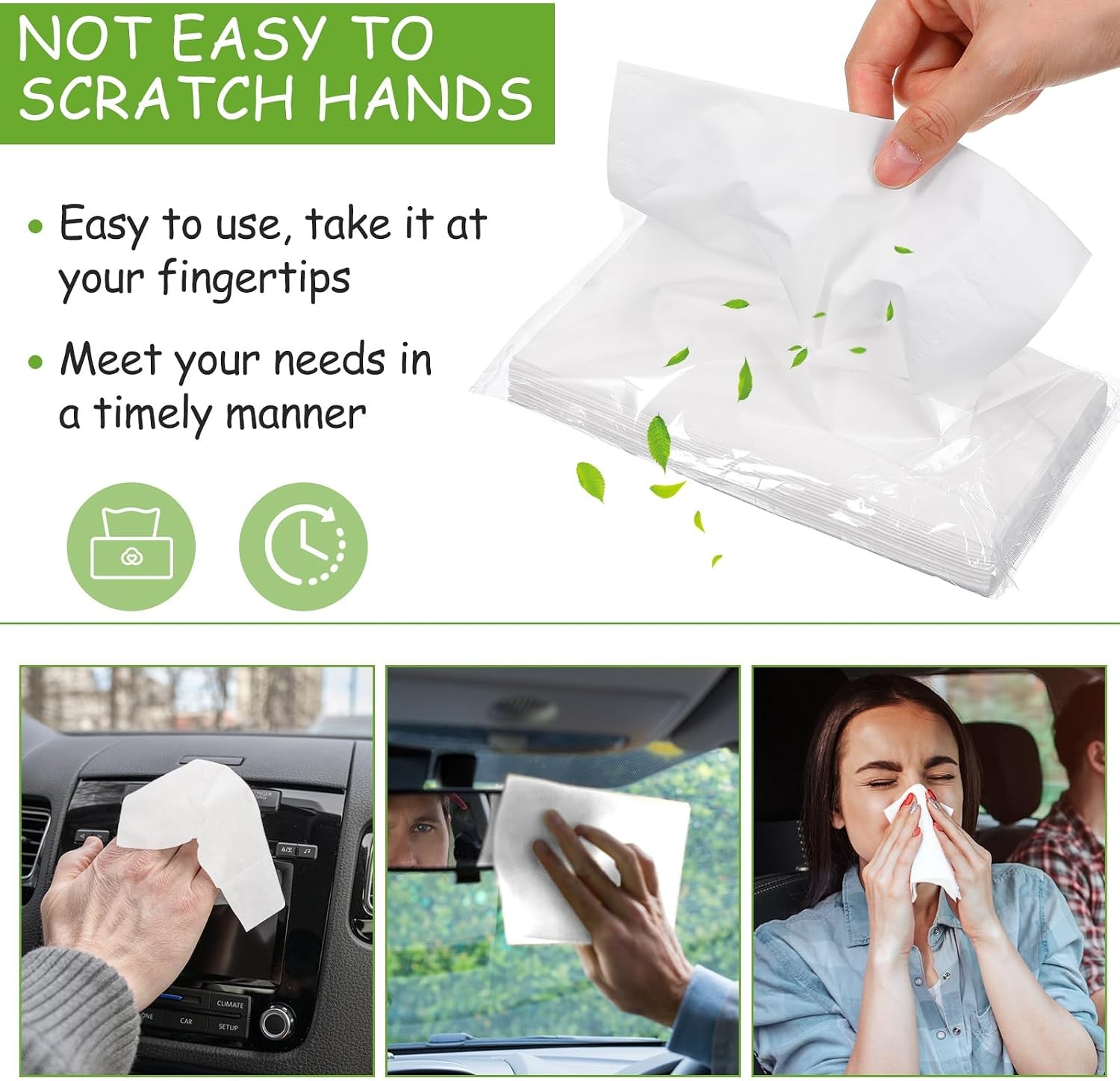 4 Packs Car Tissue Refills, Car Napkin Holder Refill Facial Auto Visor Travel
