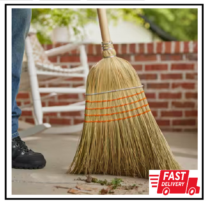 Giant Commercial Corn Broom 15 Inch Sweeping Width Heavy Duty Use Straw Cleaning