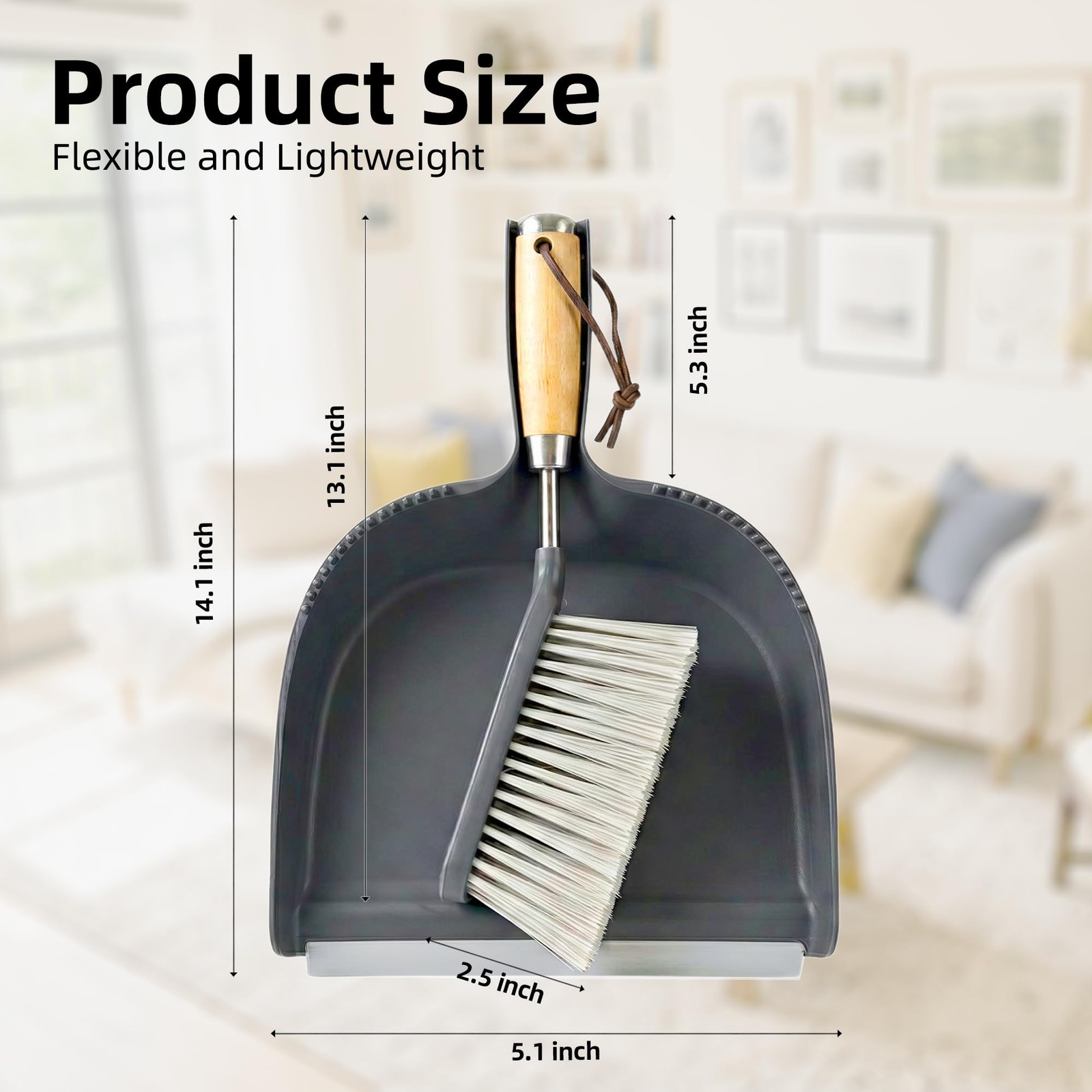 Hand Broom and Dustpan Set 13.8″ X 9.1″ Bamboo Stainless Steel – Portable