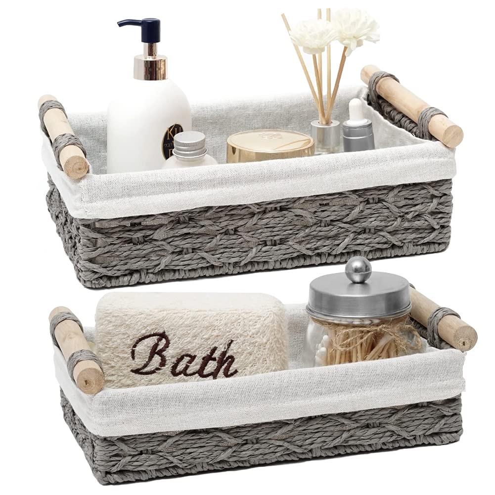 DUOER Storage Basket Wicker 11.8*7.8*3.*9 inches, 9.8*5.9*3.2 Grey