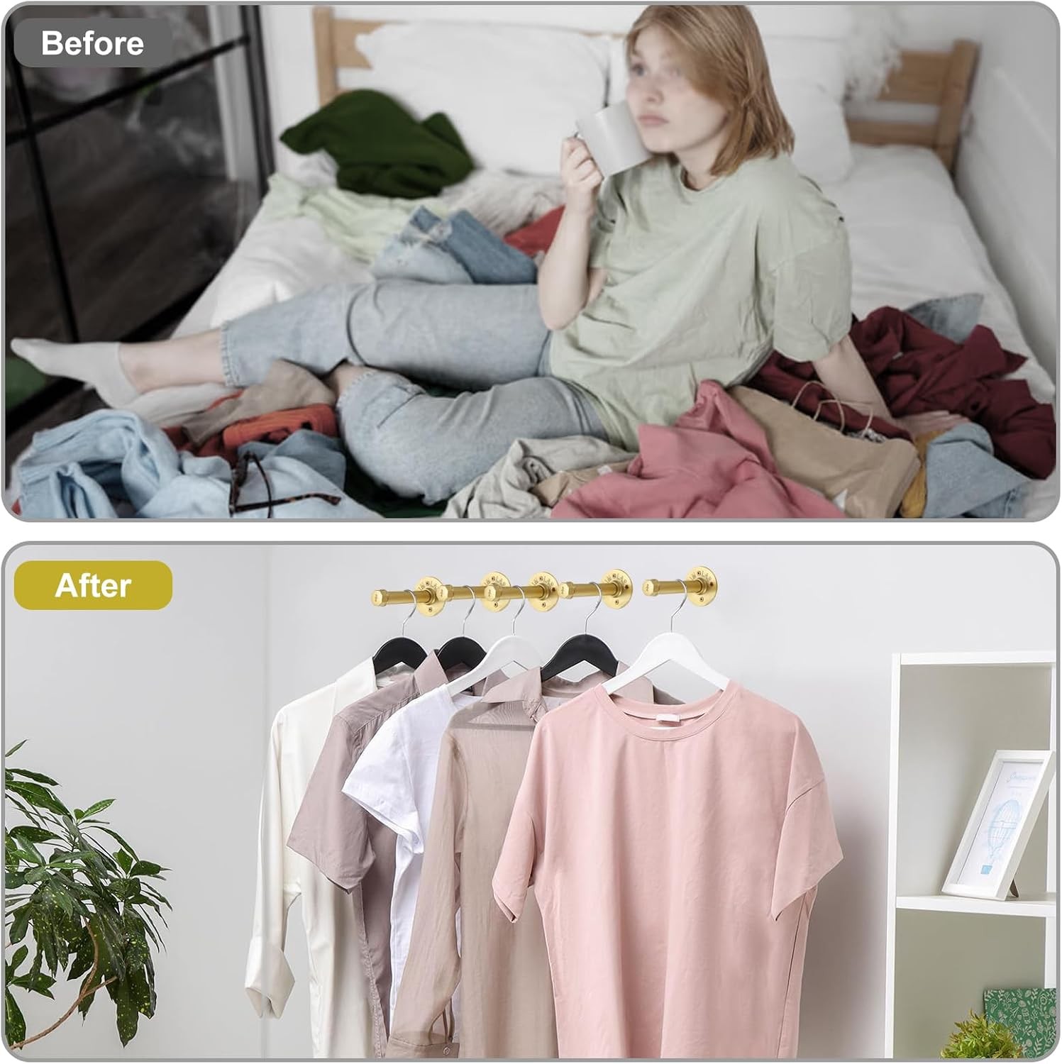 6 Pack Clothes Rack with Screws, 6 Inch Metal Industrial Pipe Clothes Bars for