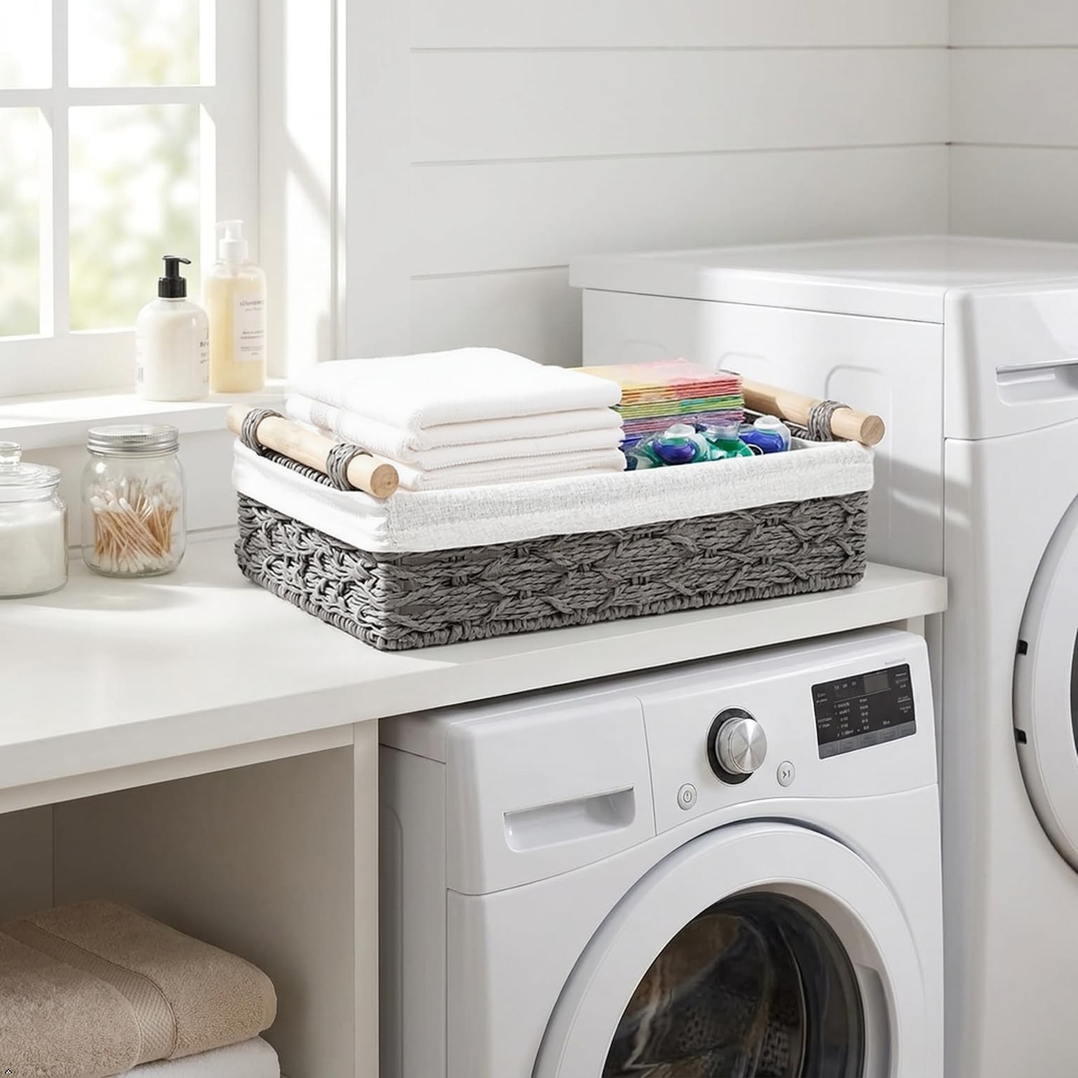 DUOER Storage Basket Wicker 11.8*7.8*3.*9 inches, 9.8*5.9*3.2 Grey