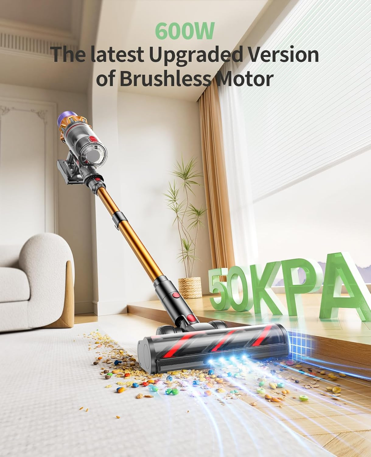 Cordless Vacuum Cleaner, 600W 50KPA 65Mins Cordless Stick Vacuum Cleaner with To
