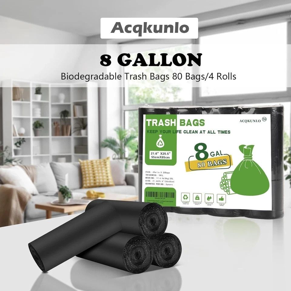 8 Gallon Biodegradable Trash Bags 80 Ct Compostable Kitchen Garbage Can Liners