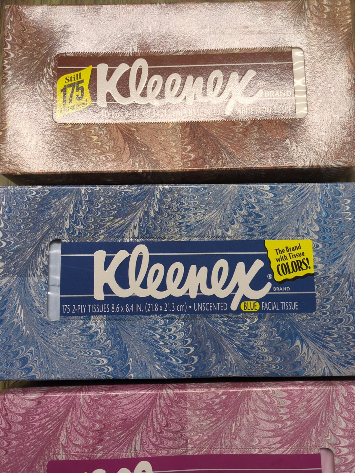 Vintage 1996 Pink blue White Kleenex Tissue 175 Tissues 2-ply unopened boxes