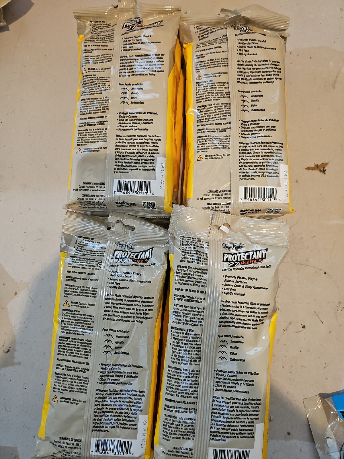 4 Packs Four Peaks Cleaning Wipes Flat Pack, 27 wipes pouch