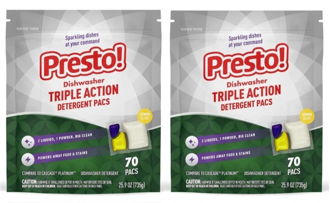 140 Presto! Triple Action Dishwasher Pacs, Fresh Scent, Amazon Brand 2x 70 Count