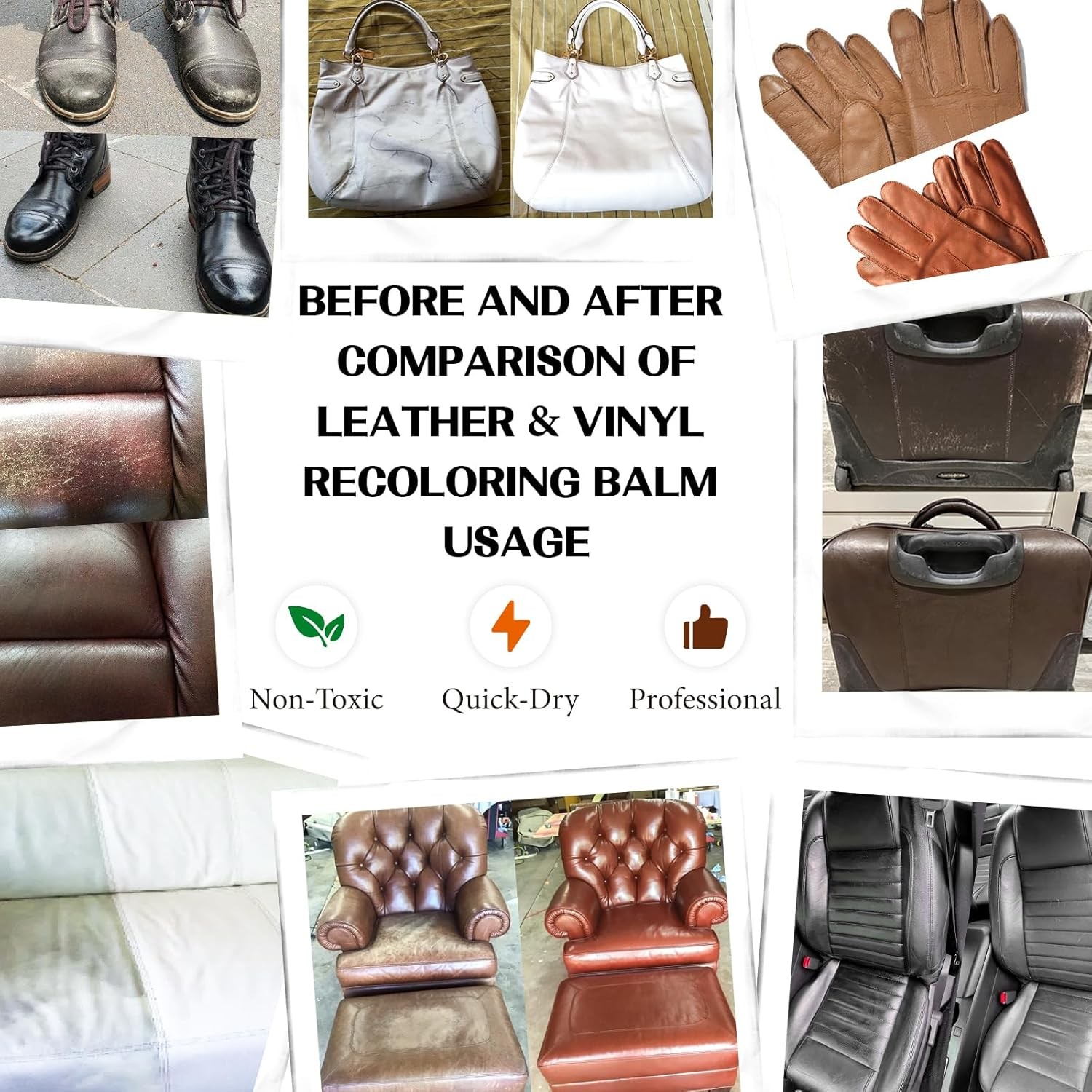 Repair Kit, Recoloring Balm – Restore & Repair Faded Leather on C Color: Black
