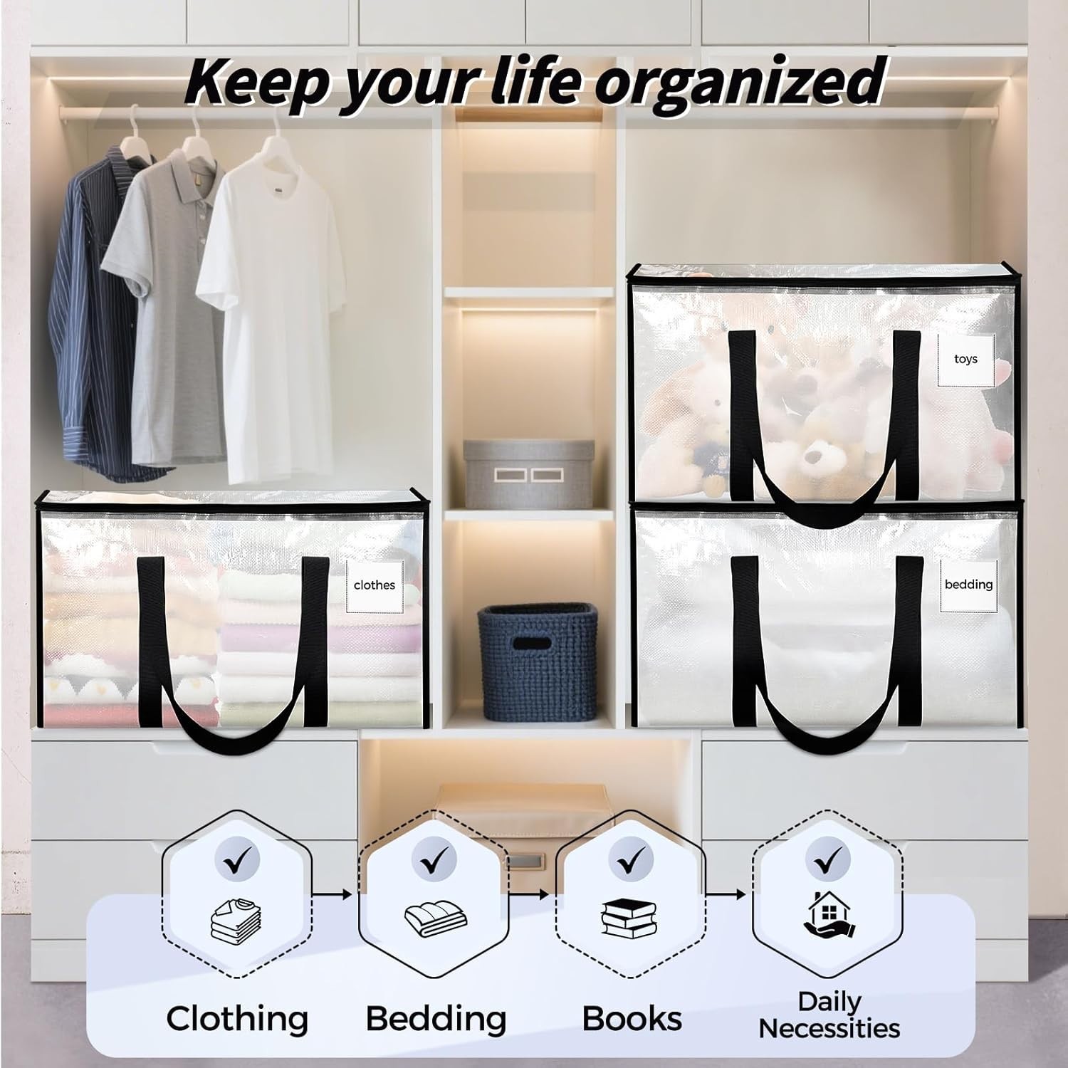 8 Heavy-Duty Clear Moving Bags with Lids – Extra Large and Water Resistant