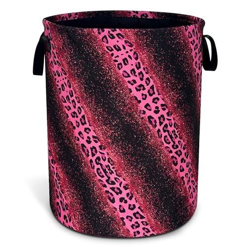 Laundry Basket Cheetah Oxford Cloth Laundry Hamper With Pink Leopard Print