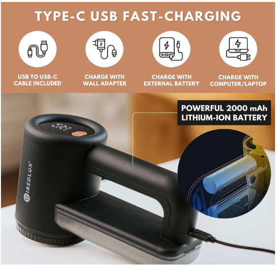 Quitapelusas eléctrico recargable con 3 velocidades, LED y cuchilla de 6 hojas.