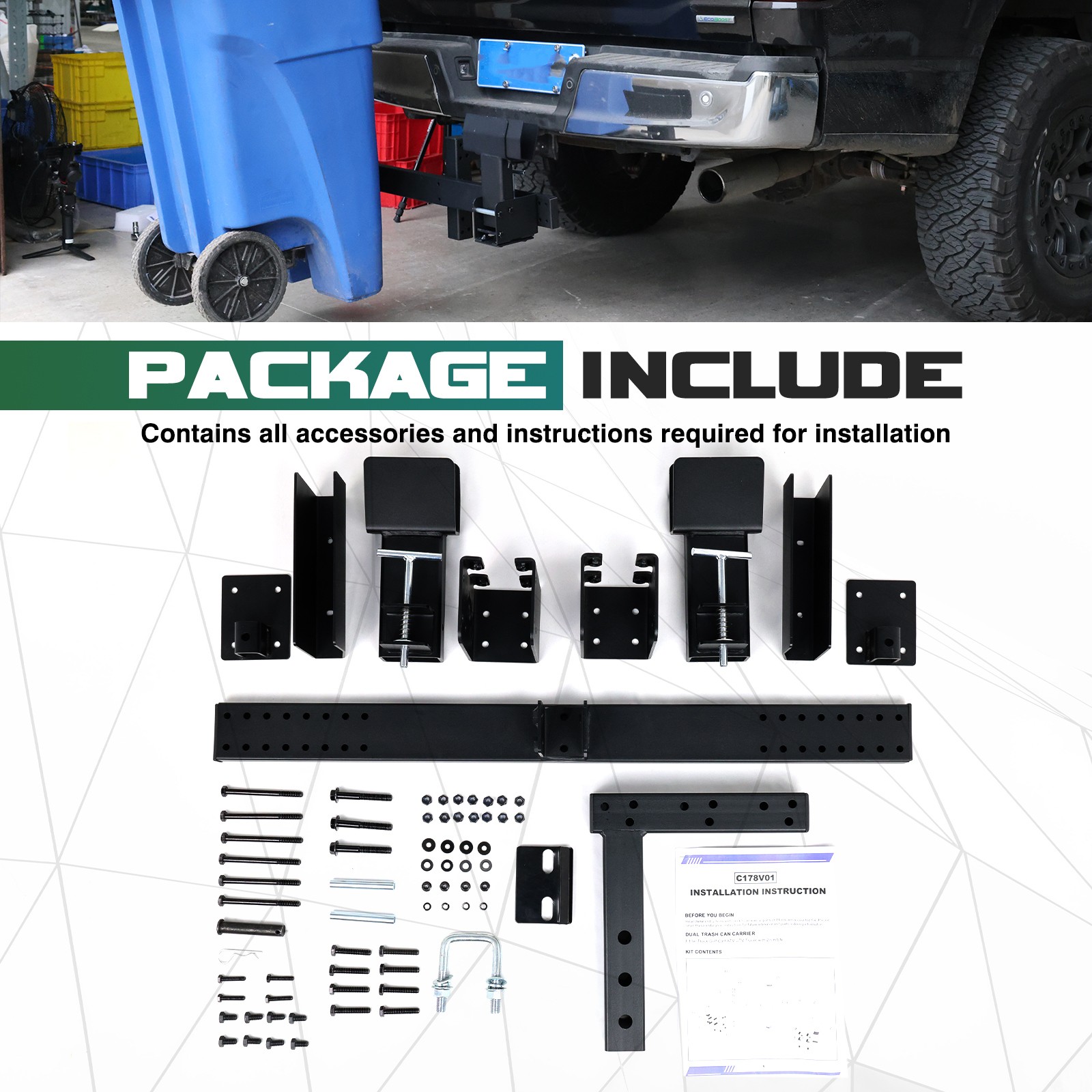 Car&Truck Dual Trash Can Hauler Can Towing Hitch Carrier with 2″ Hitch Receiver