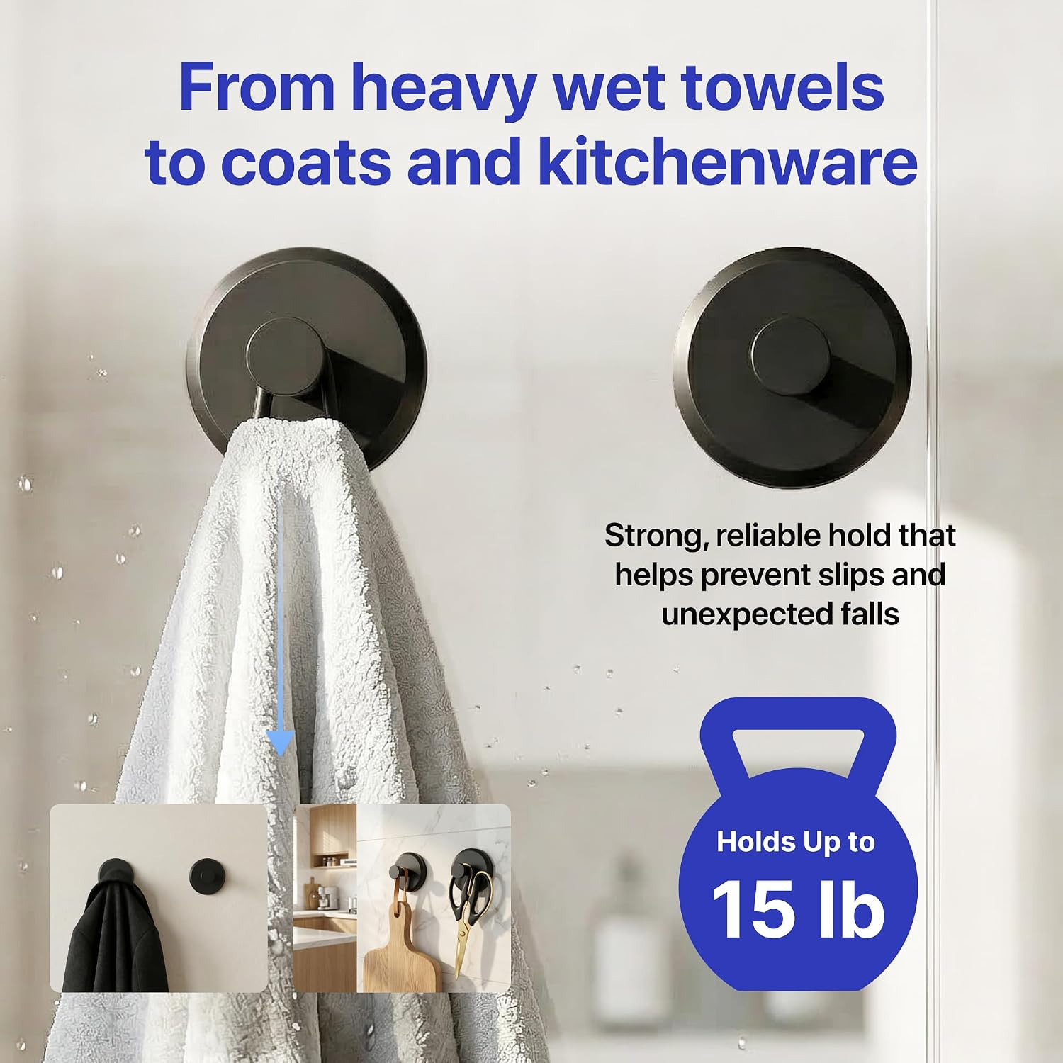Suction Cup Hooks for Shower & Bathroom Towel Holder 2-Pack – Suction Cups Hooks